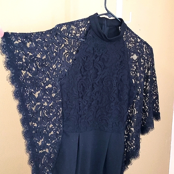 Black Cocktail dress with lace details, batwing sleeves. - Picture 3 of 3